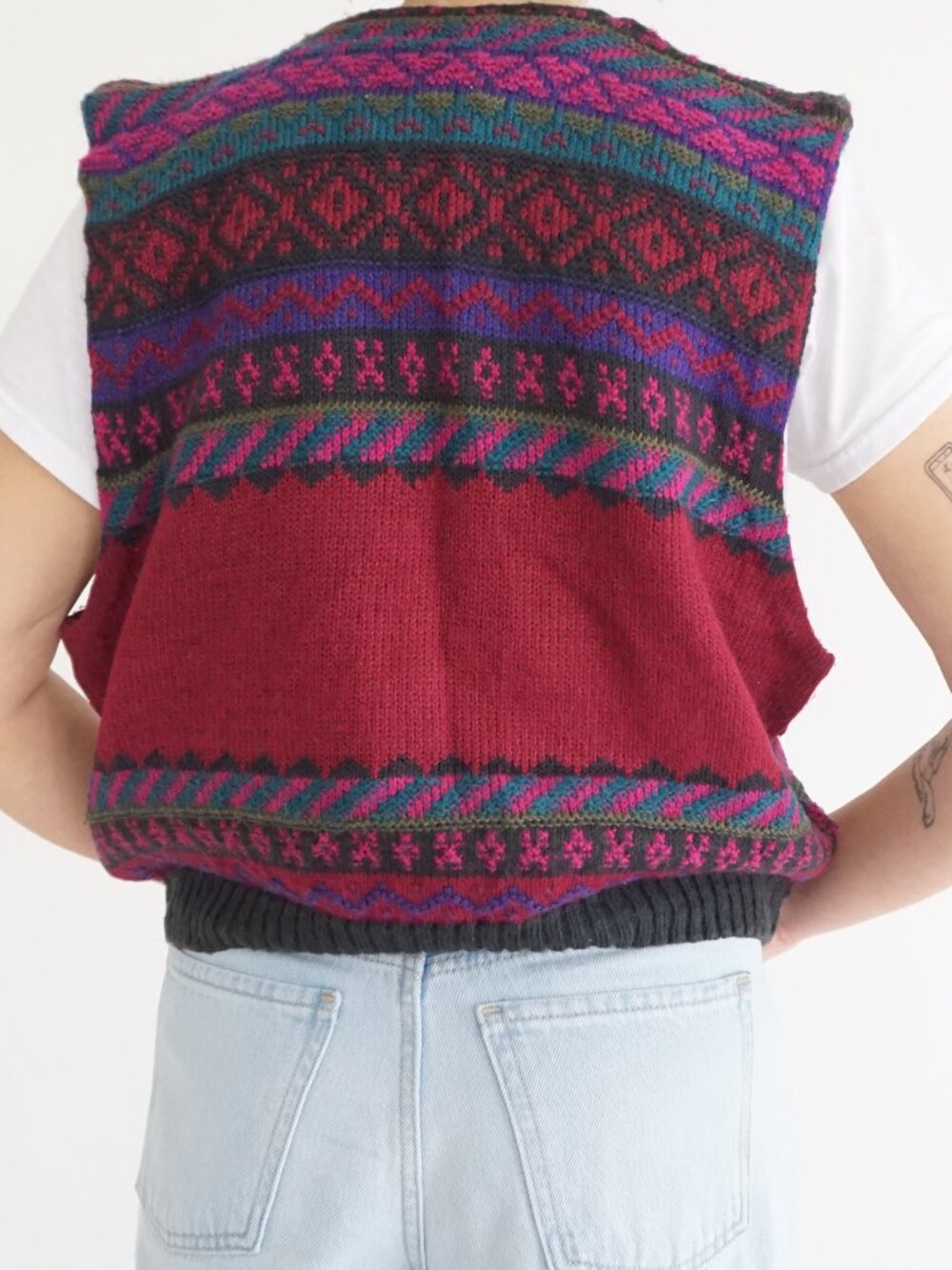 Vintage Jantzen Magenta Floral Tapestry Cottagecore Button Front Sweater Vest XL - Picture 2 of 9